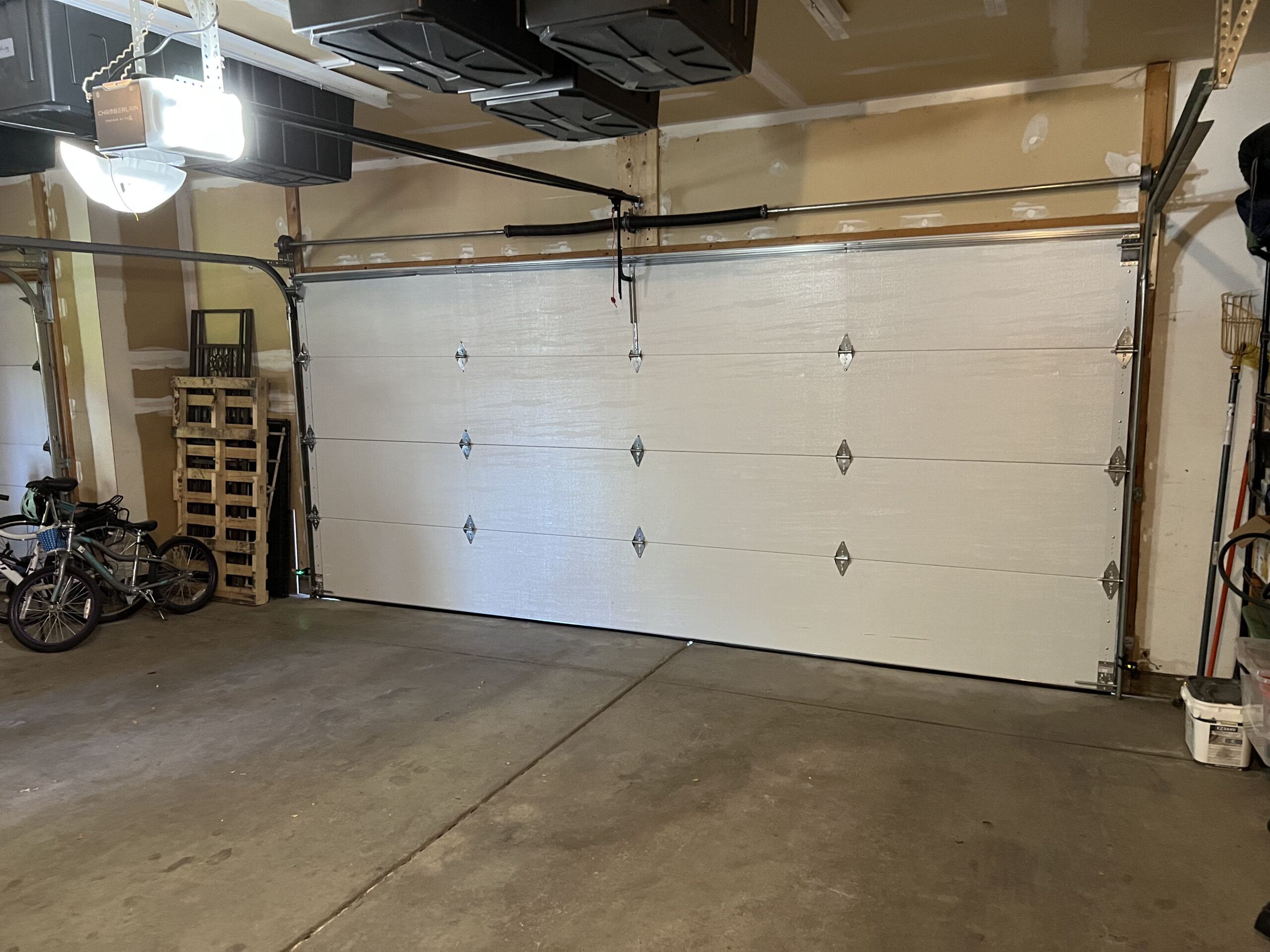 Inside view of finished garage door installation