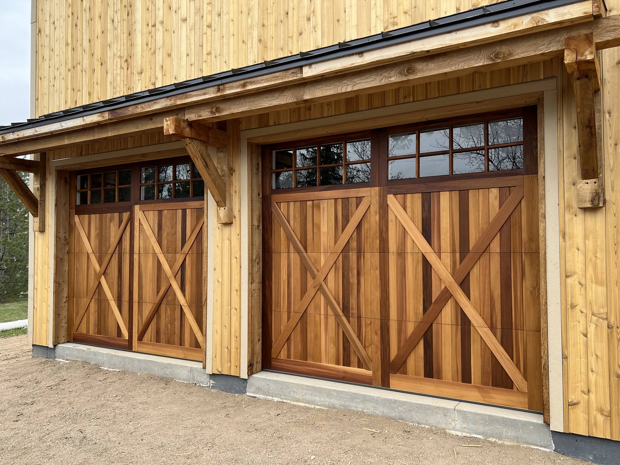 New wood garage door installation